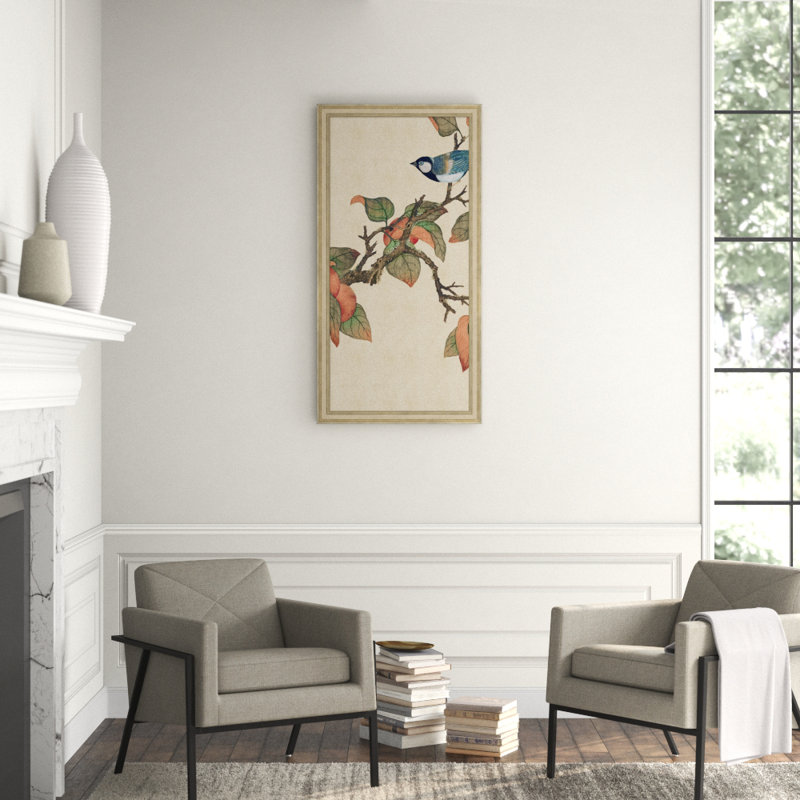 Silver Framed Watercolor Bird and Fruit Graphic Art Print