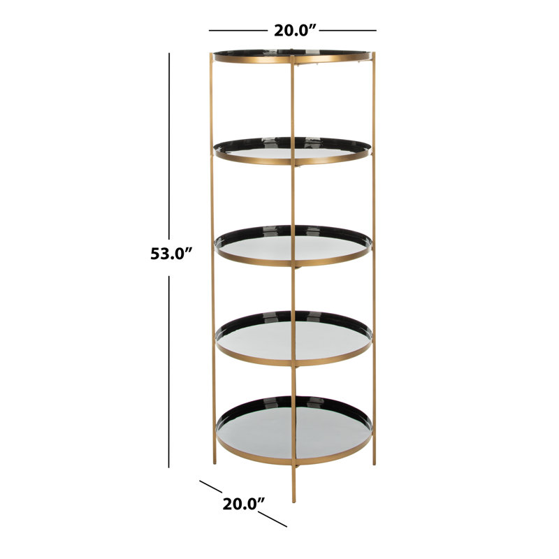 Tia Black and Brass Transitional Round 5-Tier Etagere Bookshelf