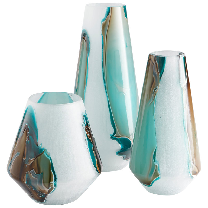 Large Gold and Teal Glass Decorative Table Vase