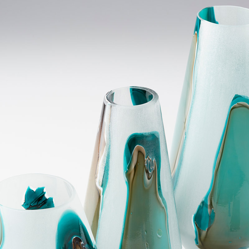 Large Gold and Teal Glass Decorative Table Vase