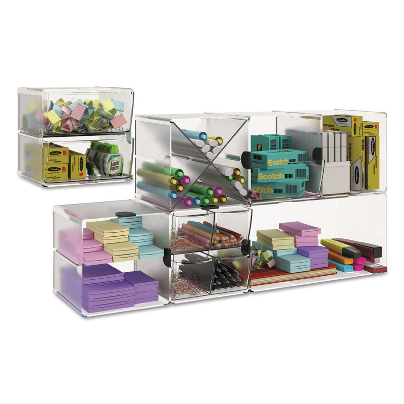 Clear Polystyrene 6" Stackable Desk Drawer Organizer Cube