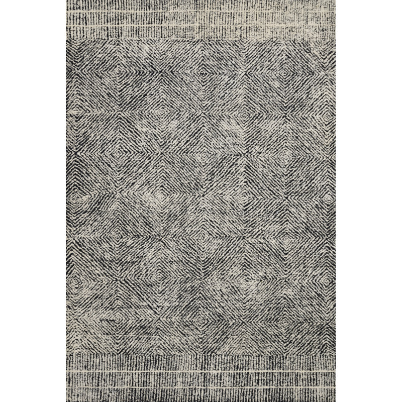 Ivory Wool Hand-Tufted Rectangular Rug with Geometric Pattern