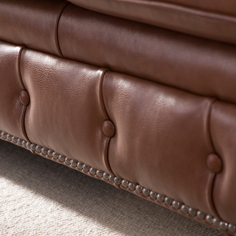 Cobblestone Camel 95'' Rolled Arm Chesterfield Sofa with Nailhead Details