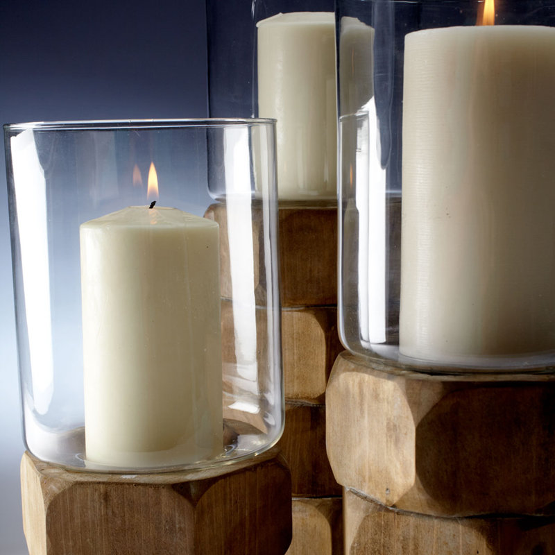 Contemporary Modern Brown Wood Hurricane Candelabra
