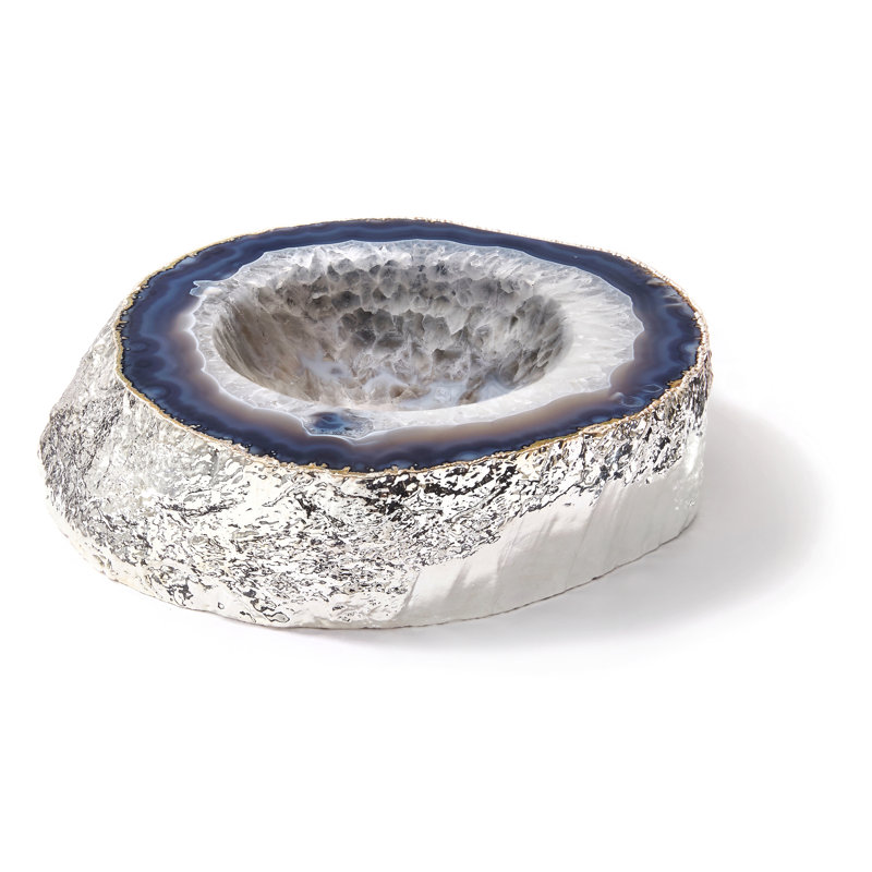 Natural Gemstone Bowl with Silver Plating