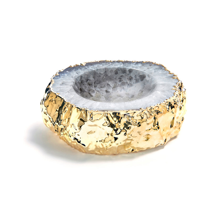 Natural Agate and Gold Handcrafted Decorative Bowl