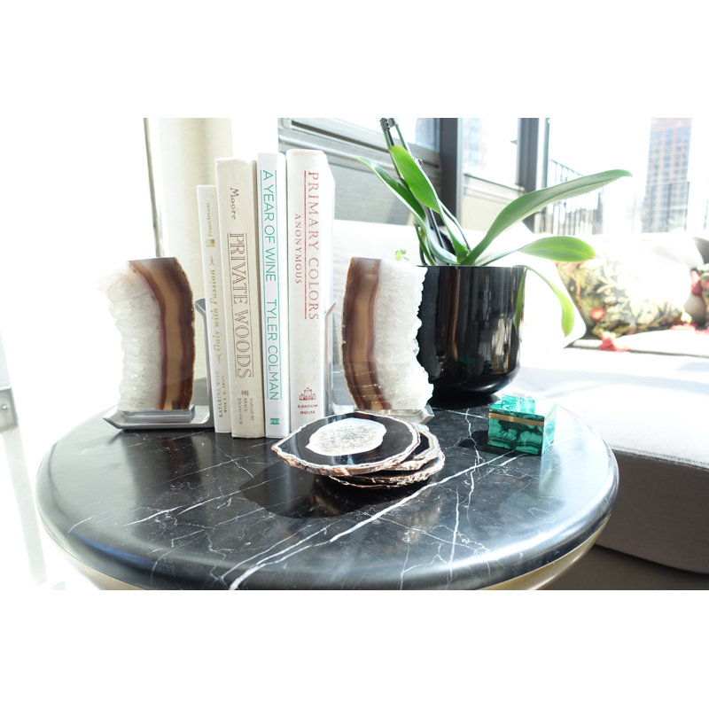 Natural Druze Agate and Brass Bookends
