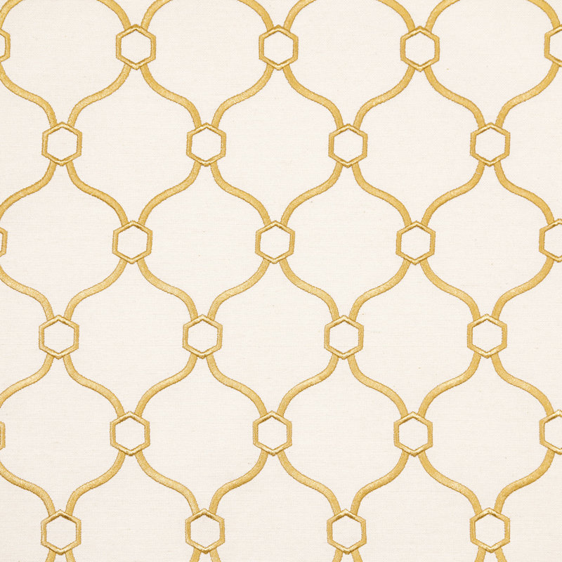 Emory Honey Linen Blend Upholstery Fabric with Embroidered Trellis Pattern