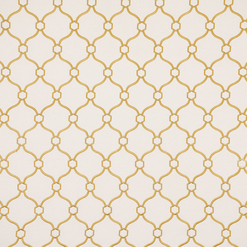 Emory Honey Linen Blend Upholstery Fabric with Embroidered Trellis Pattern