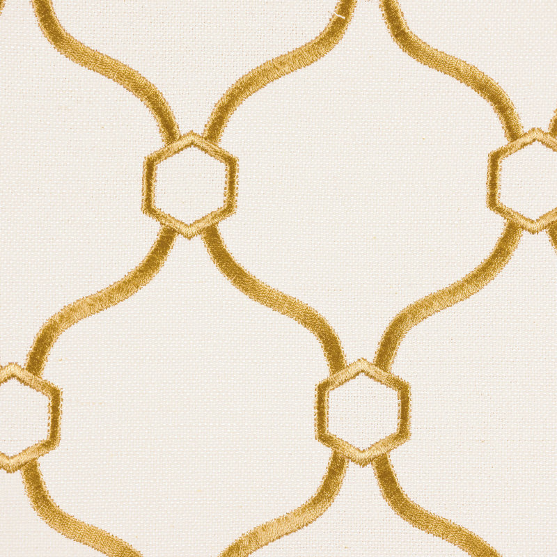 Emory Honey Linen Blend Upholstery Fabric with Embroidered Trellis Pattern
