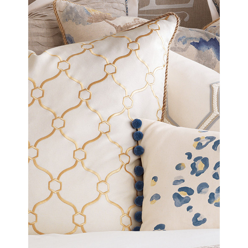 Emory Honey Linen Blend Upholstery Fabric with Embroidered Trellis Pattern
