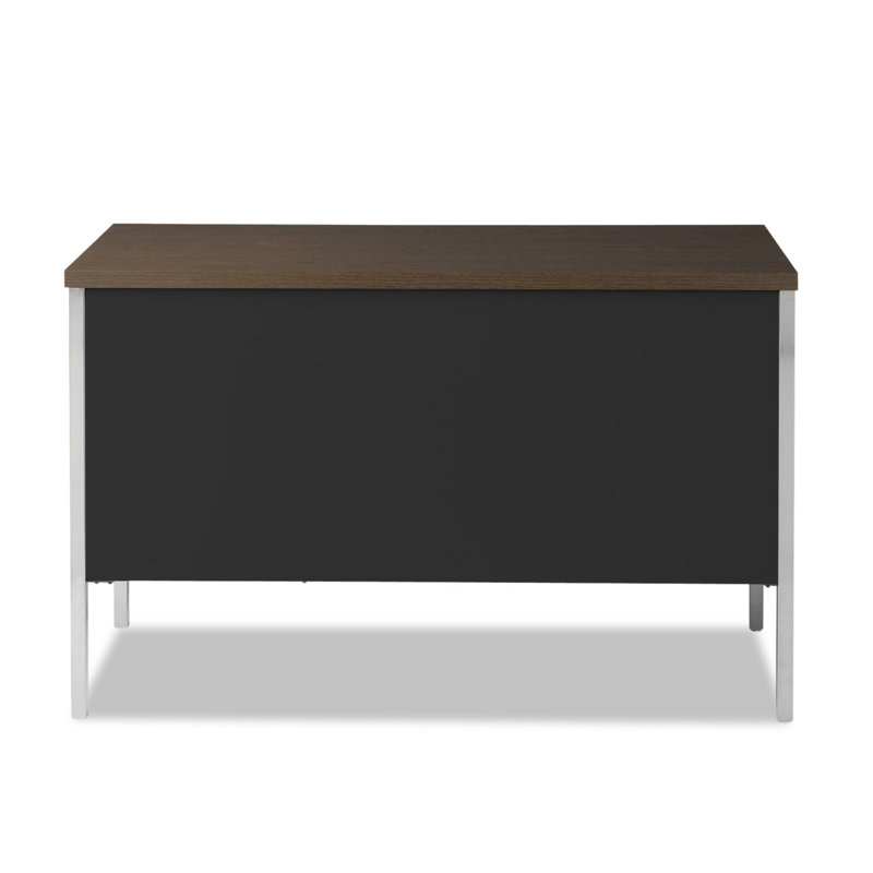 Walnut & Black Metal Desk with Locking Drawers and Filing Cabinet