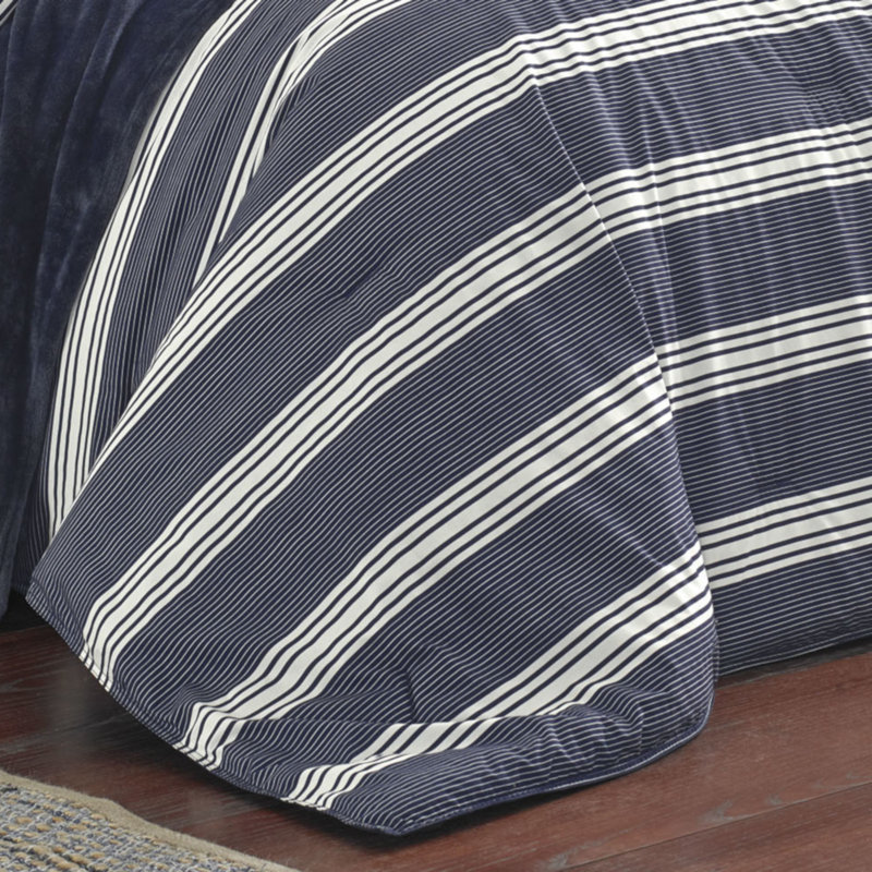 Navy Twin Cotton Reversible Comforter Set with Sham