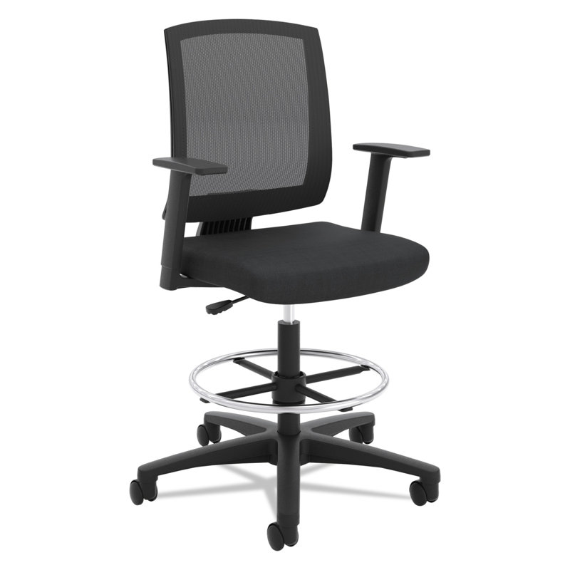 ErgoComfort Black Mesh Swivel Task Stool with Fixed Arms