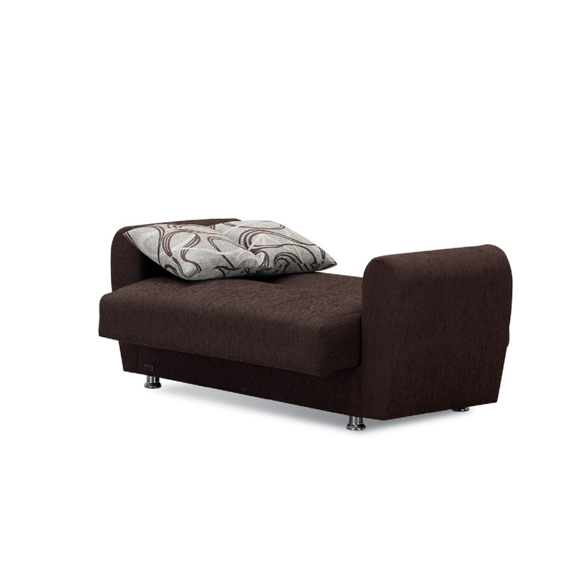 Brown Chenille Round Arm Convertible Sofa with Storage