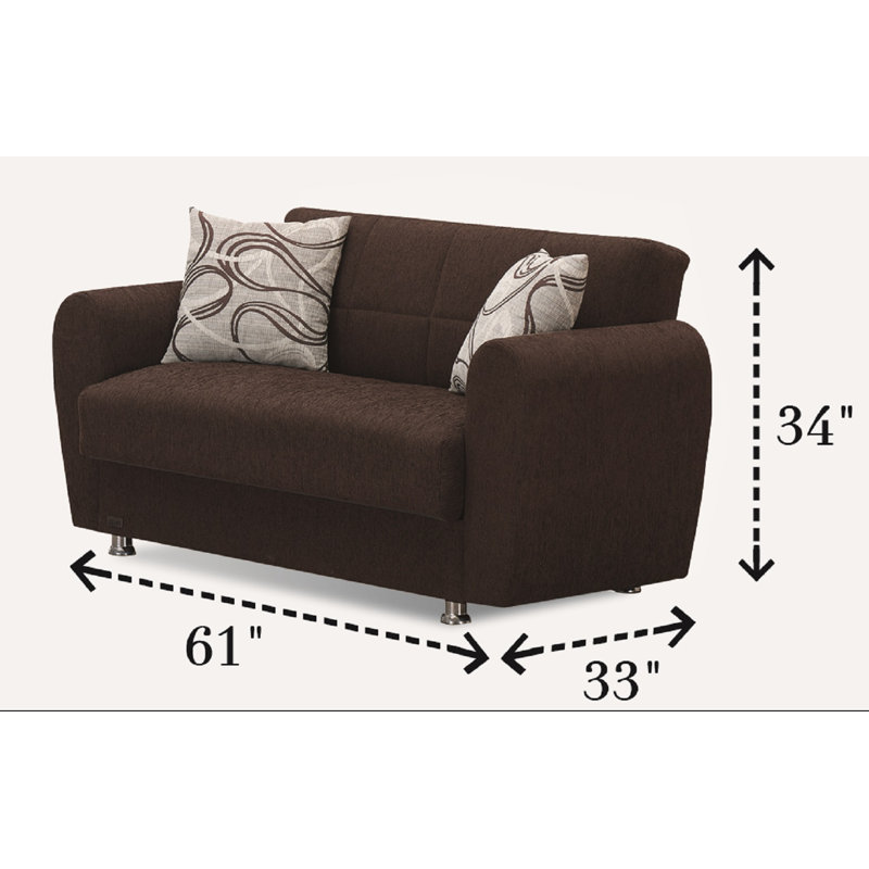 Brown Chenille Round Arm Convertible Sofa with Storage
