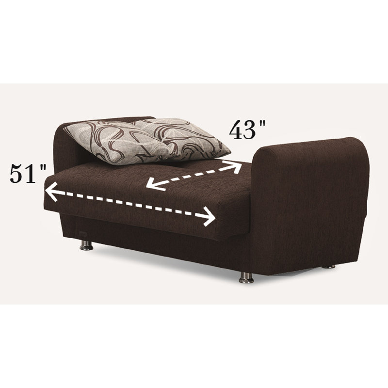 Brown Chenille Round Arm Convertible Sofa with Storage