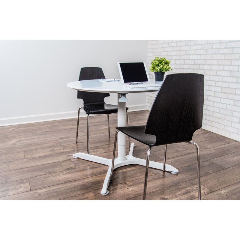 Contemporary White Round Wood Bar Height Adjustable Table