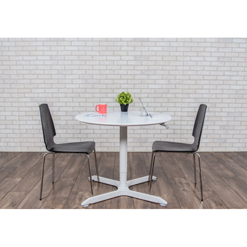Contemporary White Round Wood Bar Height Adjustable Table