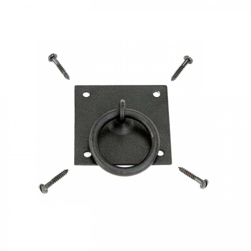 Rustic Black Iron Cabinet Ring Pulls with Mounting Hardware