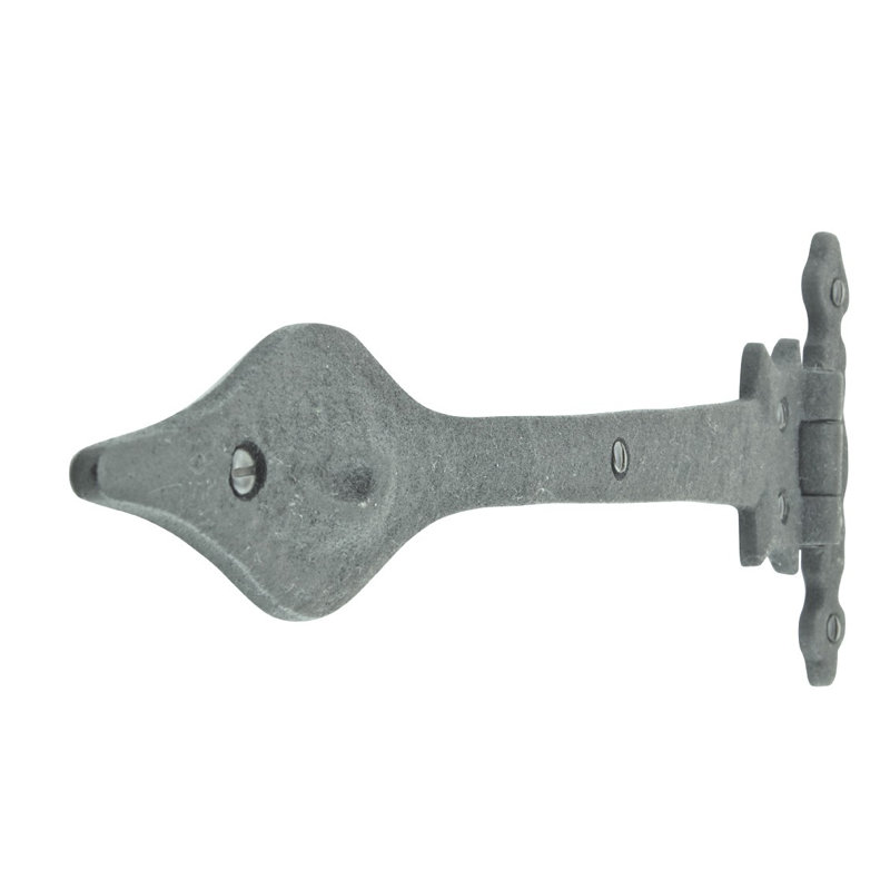 Black Wrought Iron Spear Tip Strap Hinges with Hardware, Set of 3