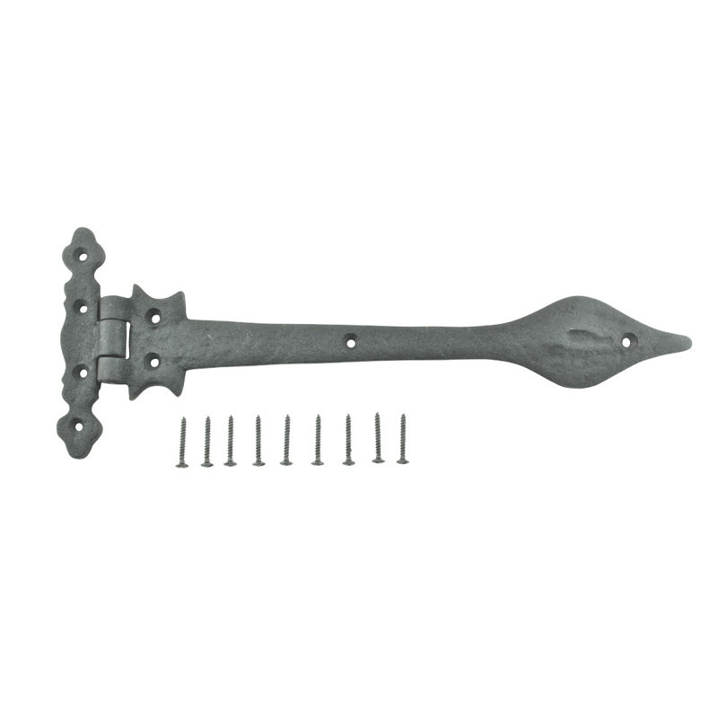 Black Wrought Iron Spear Tip Strap Hinges with Hardware, Set of 3