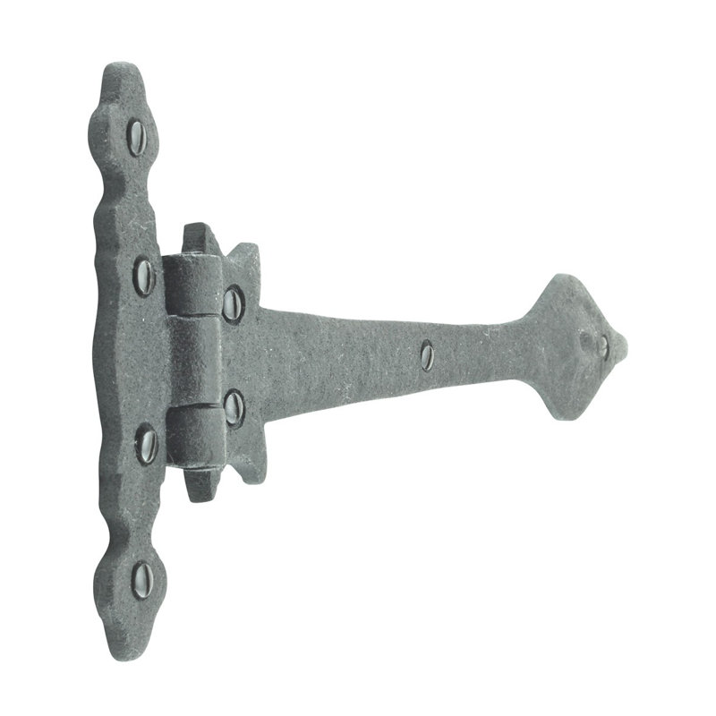 Black Wrought Iron Spear Tip Strap Hinges with Hardware, Set of 3