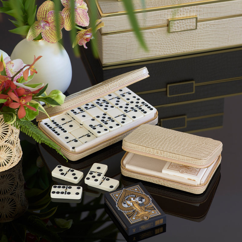 Enzo Fawn Crocodile-Embossed Leather Travel Card Set