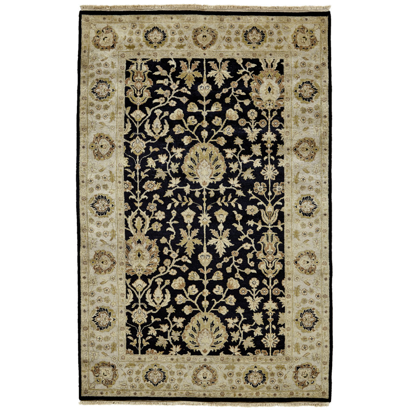 Black Wool Hand-Knotted Persian Style Area Rug