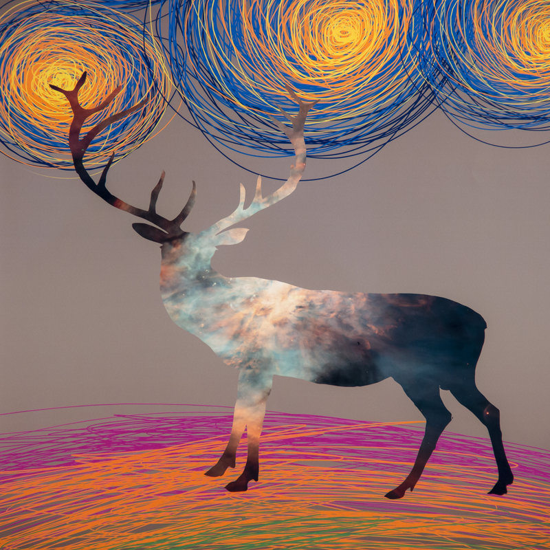 Abstract Deer Graphic Art Print in Black Frame