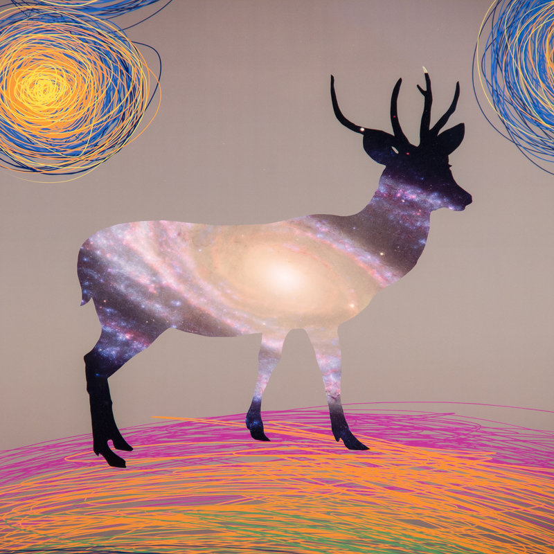 Abstract Deer Graphic Art Print with Black Frame
