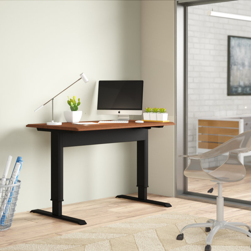 Niagara 48" Teak Finish Adjustable Height Standing Desk with Power Outlet