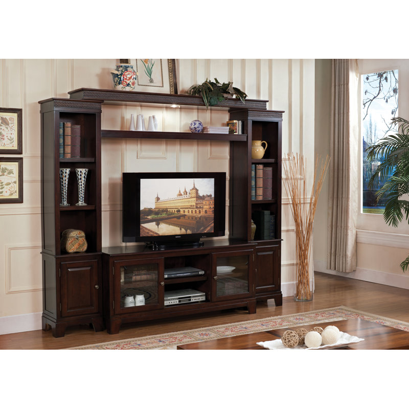 Halden Merlot 94'' Open Shelving Entertainment Center with Light Bridge
