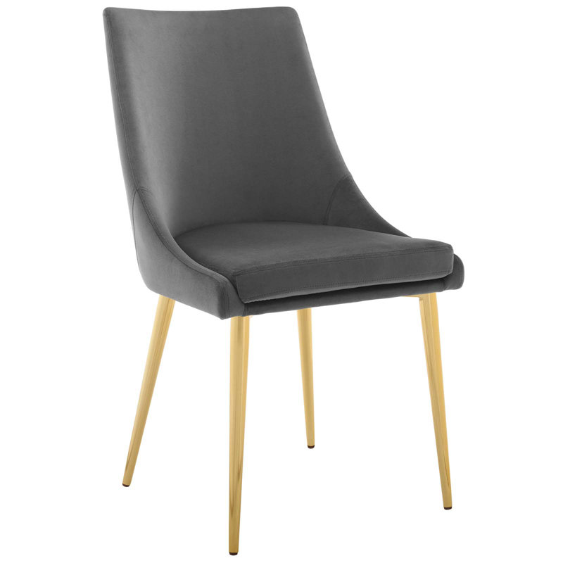 Luxe Gray Velvet Upholstered Dining Chair with Gold Metal Legs