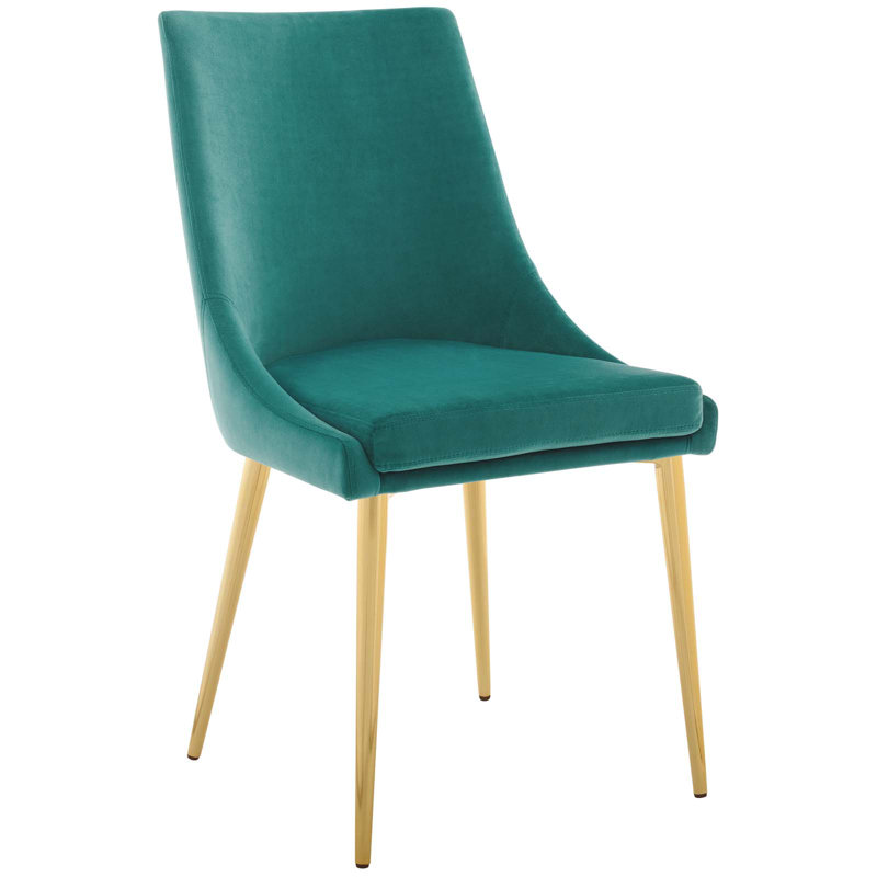 Teal Velvet Upholstered Accent Dining Chair with Metal Legs