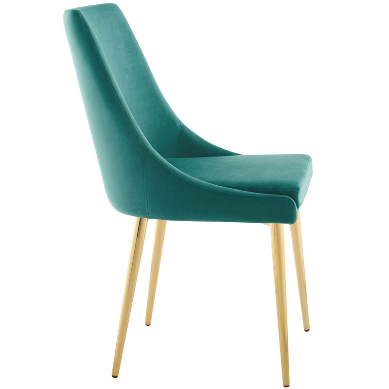 Teal Velvet Upholstered Accent Dining Chair with Metal Legs