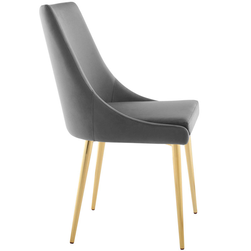 Luxe Gray Velvet Upholstered Dining Chair with Gold Metal Legs