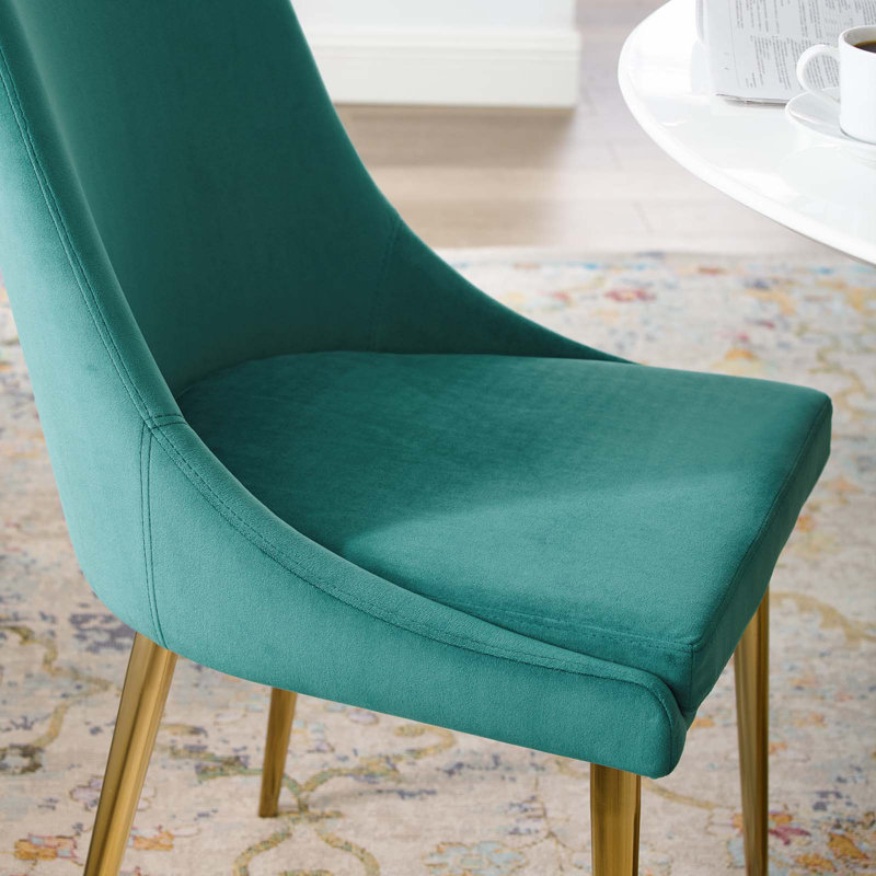 Teal Velvet Upholstered Accent Dining Chair with Metal Legs