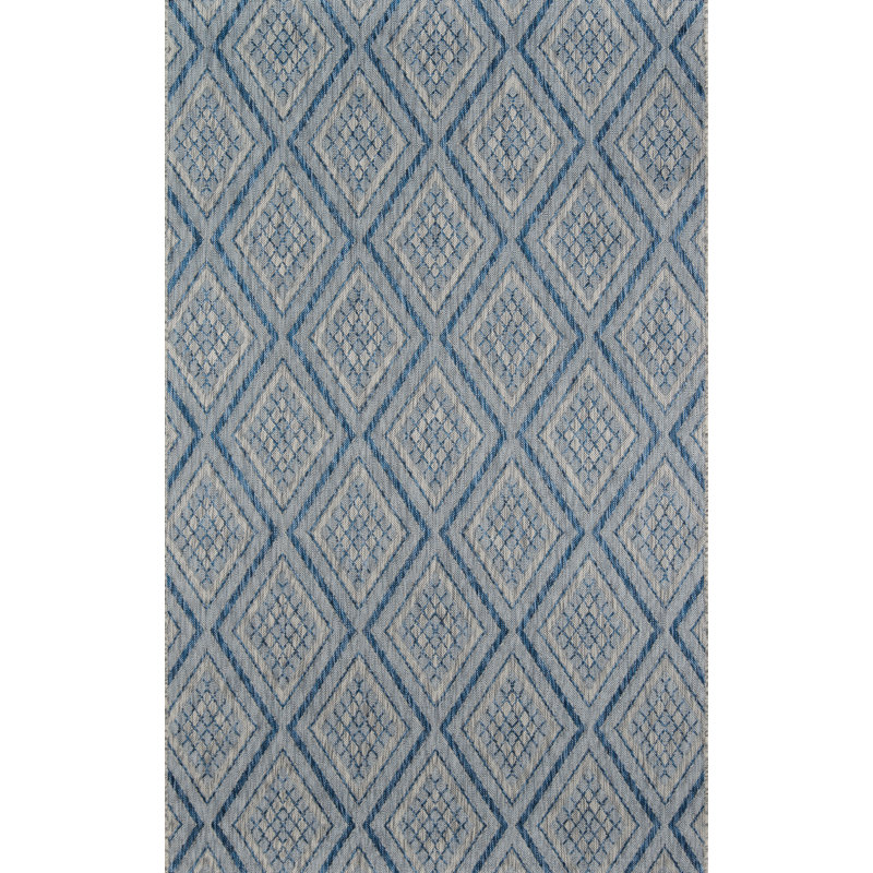 Chic Blue Geometric Indoor/Outdoor Rectangular Rug, 5'3" x 7'6"