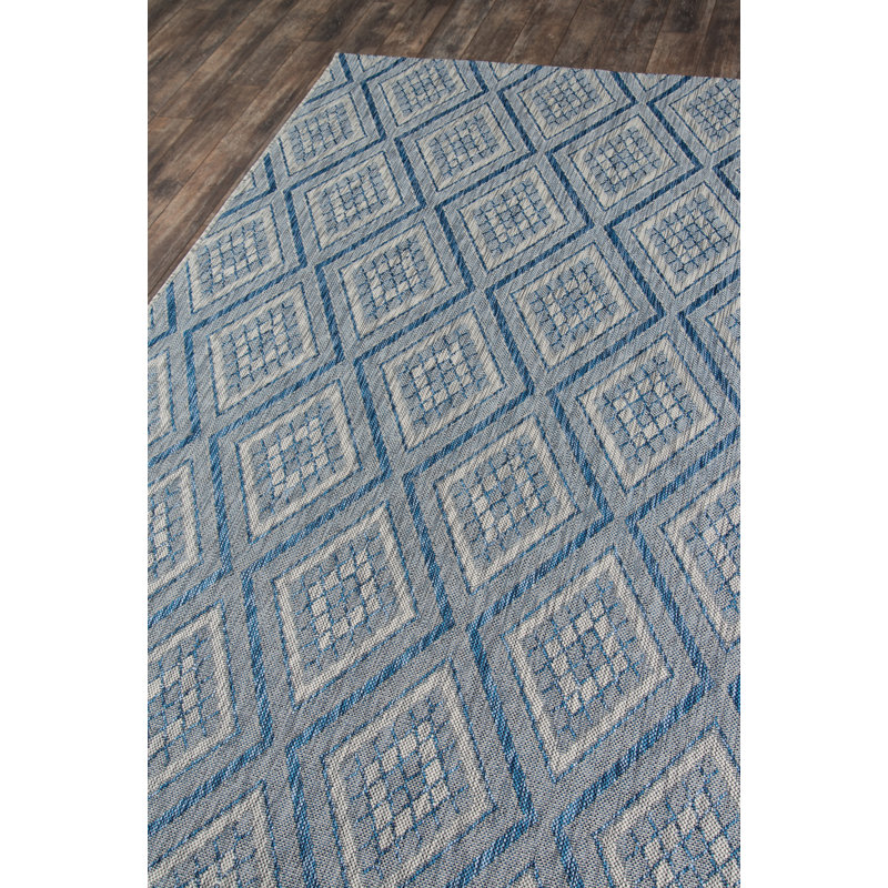 Chic Blue Geometric Indoor/Outdoor Rectangular Rug, 5'3" x 7'6"