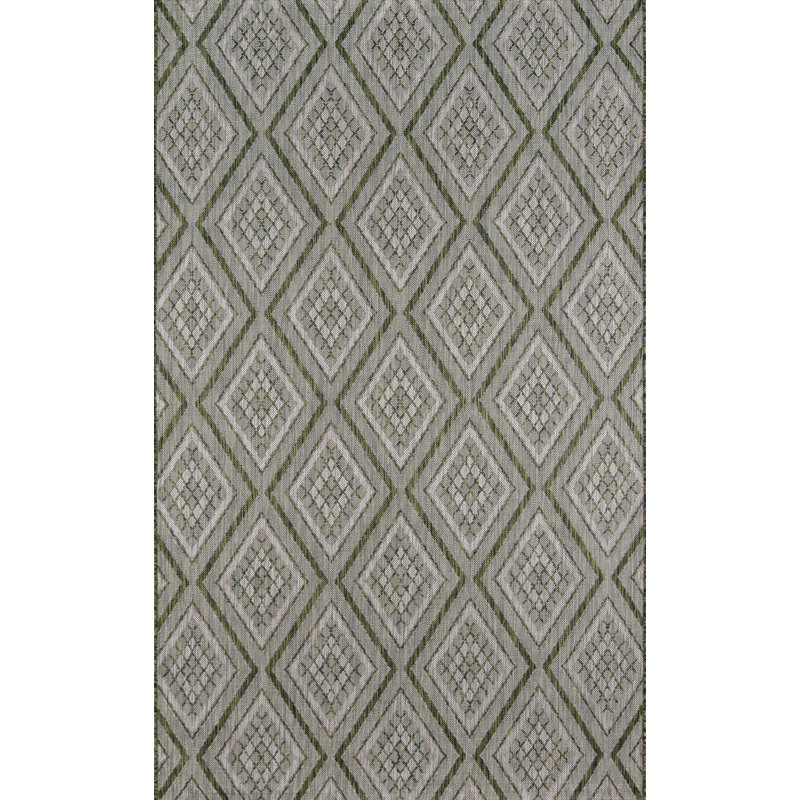 Green Geometric 2' x 3' Synthetic Easy Care Rug