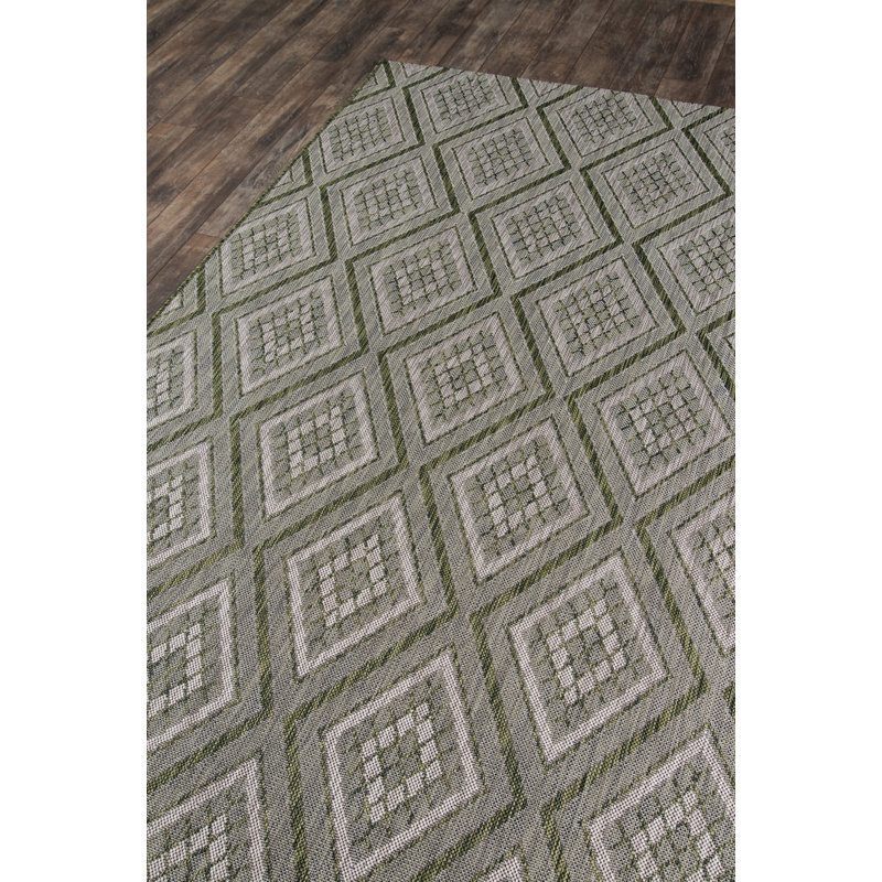 Green Geometric 2' x 3' Synthetic Easy Care Rug