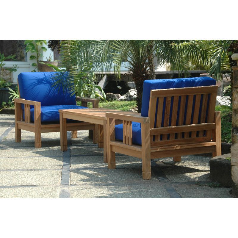 South Bay Teak 3-Piece Outdoor Conversation Set with Gray Cushions