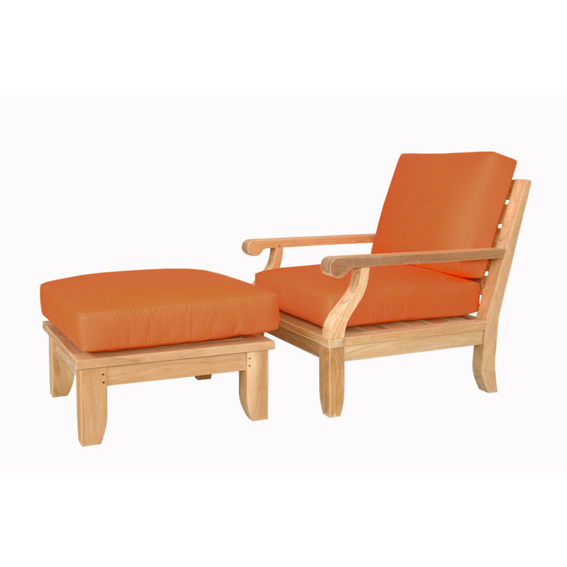 Riviera Natural Teak 2-Piece Lounge Chair Set with Ottoman