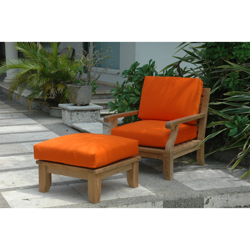Riviera Natural Teak 2-Piece Lounge Chair Set with Ottoman