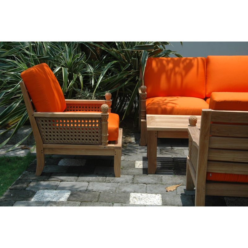 Luxe Teak 7-Piece Outdoor Modular Set with Orange Cushions