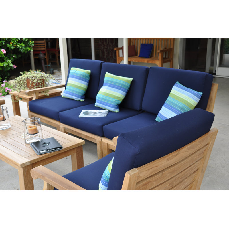Riviera 7-Piece Teak Outdoor Conversation Set with Gray Cushions
