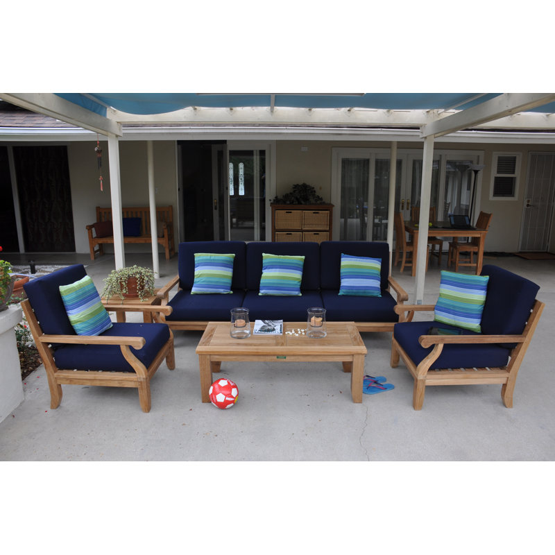 Riviera 7-Piece Teak Outdoor Conversation Set with Gray Cushions