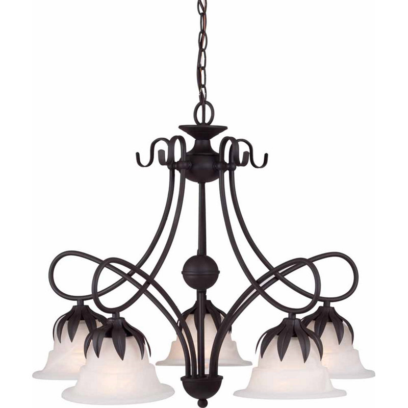Raleigh Antique Bronze 5-Light Alabaster Glass Chandelier
