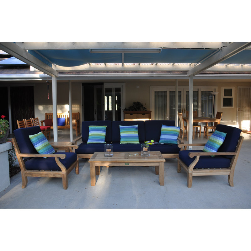 Riviera 7-Piece Teak Outdoor Conversation Set with Gray Cushions